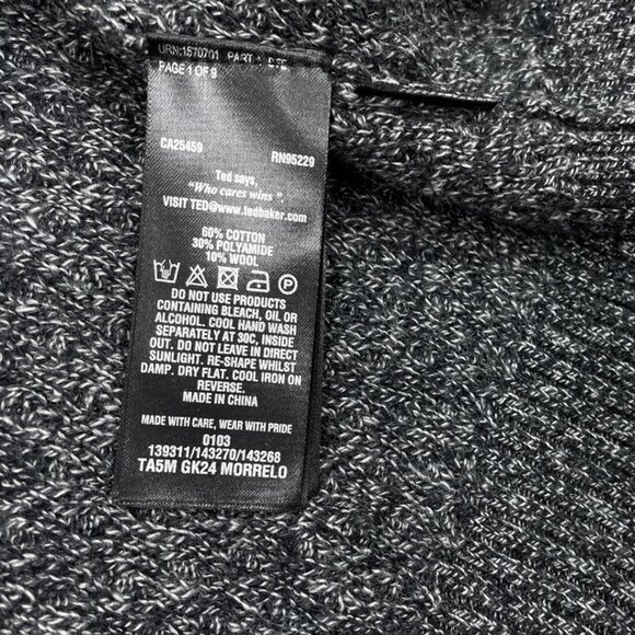 Ted Baker London Size 5 Men's Cable Knit Gray Black Cotton Blend Sweater XL - Picture 7 of 8
